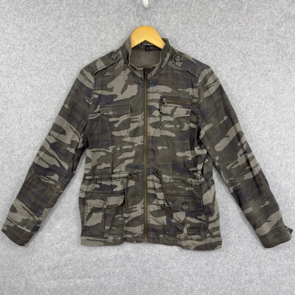 Express Utility Jacket Women M‎ Camo Green Excellent Military Full Zip Gorpcore